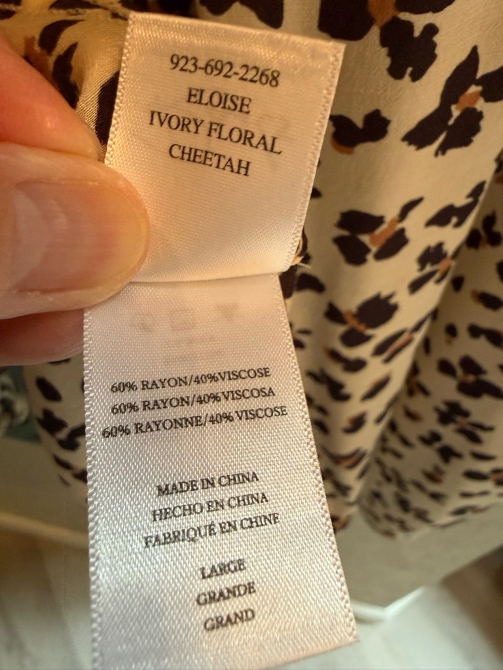Rails Cream Long-Sleeve Printed Blouse with Cheetah Floral Print NWT - Picture 7 of 7